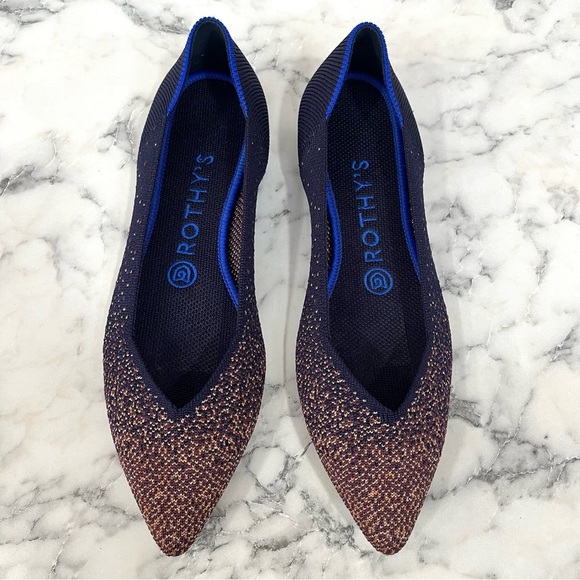 Rothy's midnight metallic pointed toe flats navy blue gold size 7.5 - Picture 1 of 14